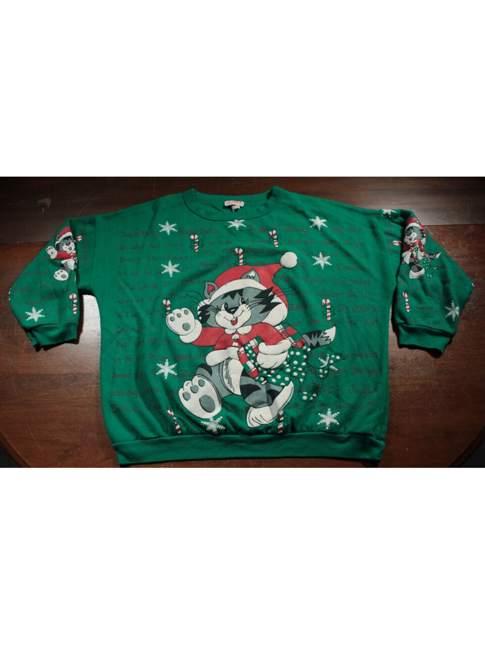 Vintage 90s Christmas Cat Sweatshirt Holiday Ugly Sweater Party Nut Cracker
